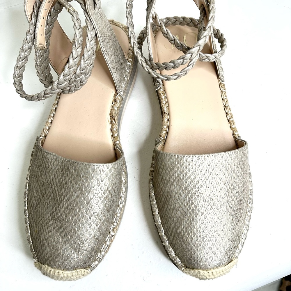 Gold snake platform espadrilles with beautiful, braided ankle strap